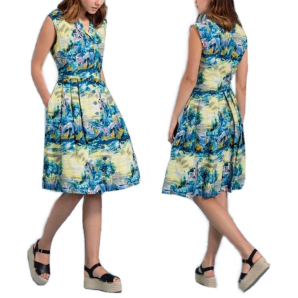 Emily and Fin Frankie Tuscan Landscape Dress Medium Blue